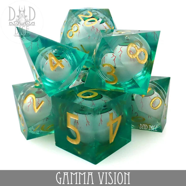 DND Dice Poly 7 Dice Set: Liquid Core Gamma Vision | Dragon's Lair Comics and Fantasy Houston TX