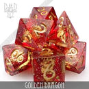 DND Dice Poly 7 Dice Set: Golden Dragon Handmade | Dragon's Lair Comics and Fantasy Houston TX