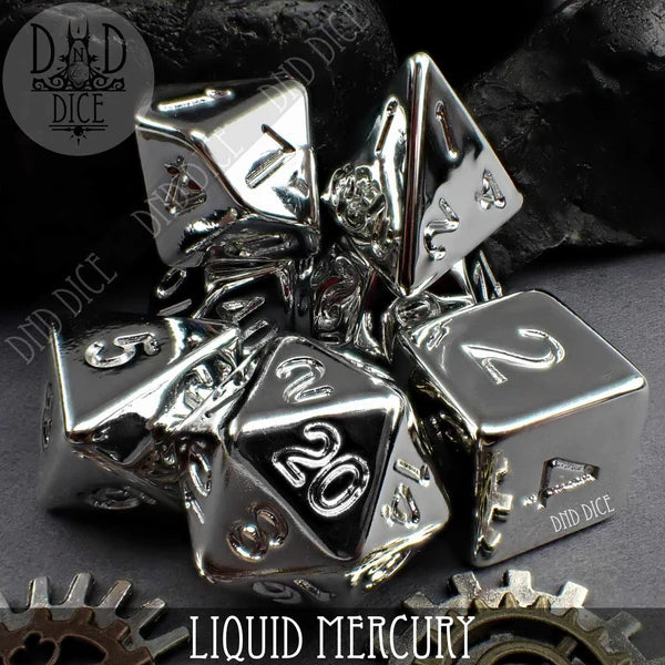 DND Dice Poly 7 Dice Set: Liquid Mercury | Dragon's Lair Comics and Fantasy Houston TX