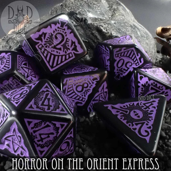 Q Workshop Poly 7 Dice Set: Call of Cthulhu Horror on the Orient Express | Dragon's Lair Comics and Fantasy Houston TX