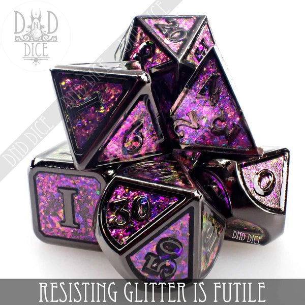 DND Dice Poly 7 Metal Dice Set: Resisting Glitter is Futile | Dragon's Lair Comics and Fantasy Houston TX