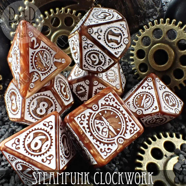 Q Workshop Poly 7 Dice Set: Steampunk Clockwork | Dragon's Lair Comics and Fantasy Houston TX