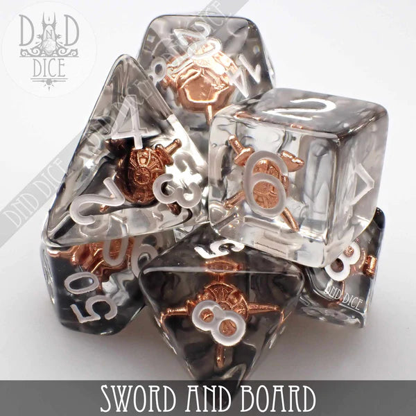 DND Dice Poly 7 Dice Set: Sword and Board | Dragon's Lair Comics and Fantasy Houston TX