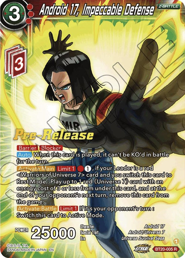 Android 17, Impeccable Defense (BT20-005) [Power Absorbed Prerelease Promos] | Dragon's Lair Comics and Fantasy Houston TX