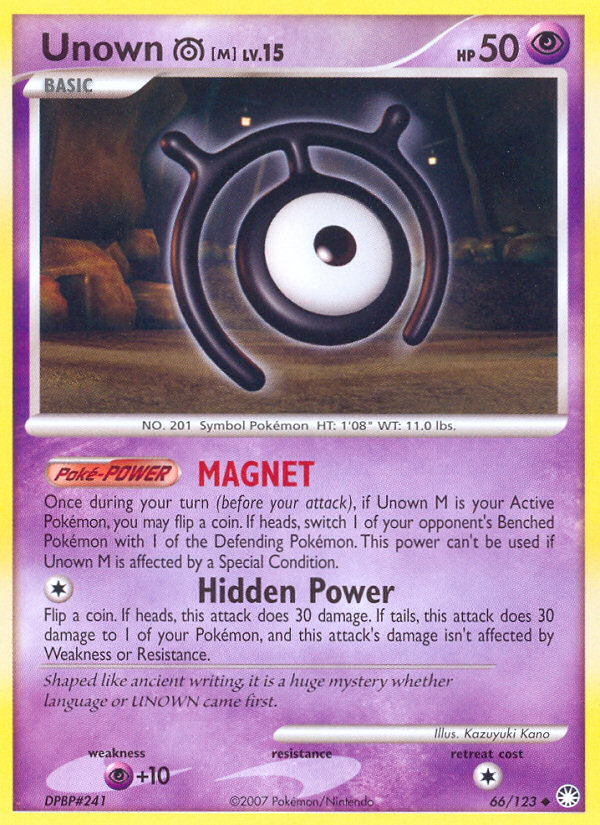 Unown M (66/123) [Diamond & Pearl: Mysterious Treasures] | Dragon's Lair Comics and Fantasy Houston TX