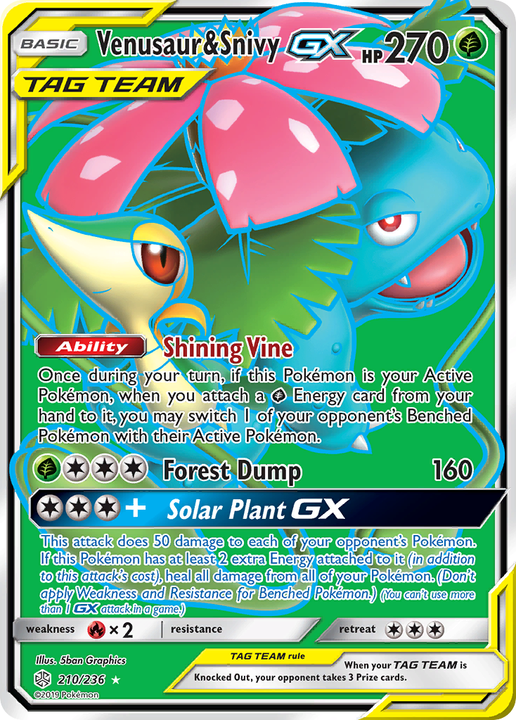 Venusaur & Snivy GX (210/236) [Sun & Moon: Cosmic Eclipse] | Dragon's Lair Comics and Fantasy Houston TX