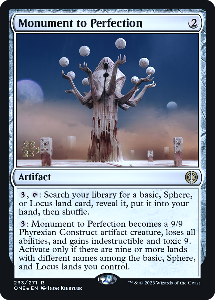 Monument to Perfection [Phyrexia: All Will Be One Prerelease Promos] | Dragon's Lair Comics and Fantasy Houston TX