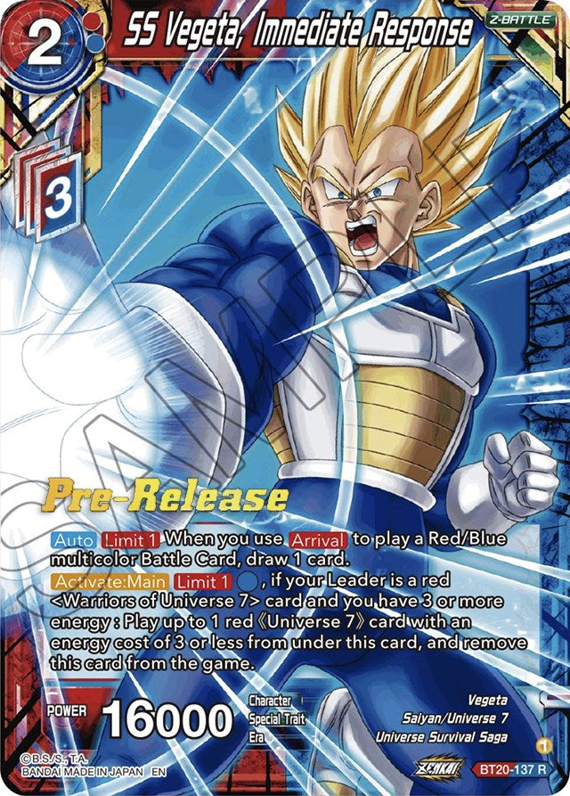 SS Vegeta, Immediate Response (BT20-137) [Power Absorbed Prerelease Promos] | Dragon's Lair Comics and Fantasy Houston TX