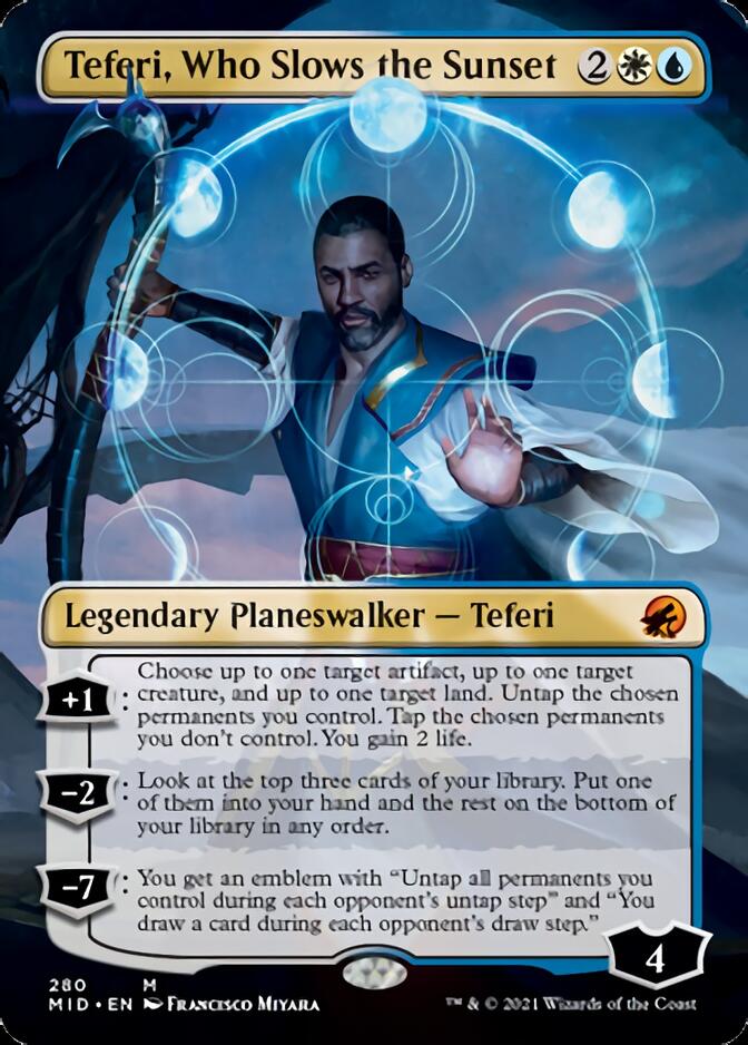 Teferi, Who Slows the Sunset (Borderless) [Innistrad: Midnight Hunt] | Dragon's Lair Comics and Fantasy Houston TX