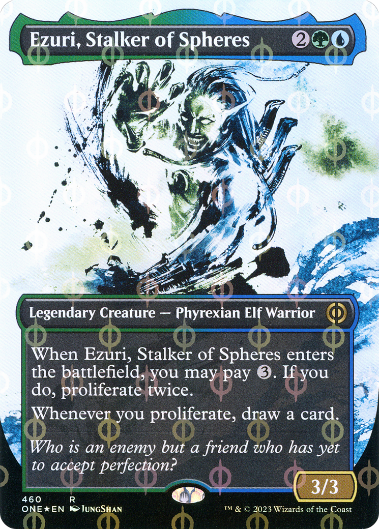 Ezuri, Stalker of Spheres (Borderless Ichor Step-and-Compleat Foil) [Phyrexia: All Will Be One] | Dragon's Lair Comics and Fantasy Houston TX