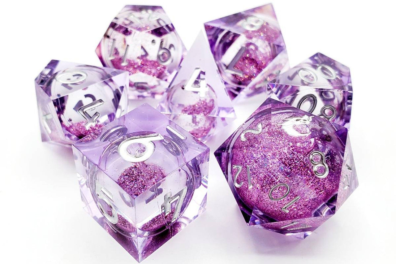 Old School Dice Sharp Edged Liquid Infused Amethyst Fury Poly 7 Dice Set | Dragon's Lair Comics and Fantasy Houston TX