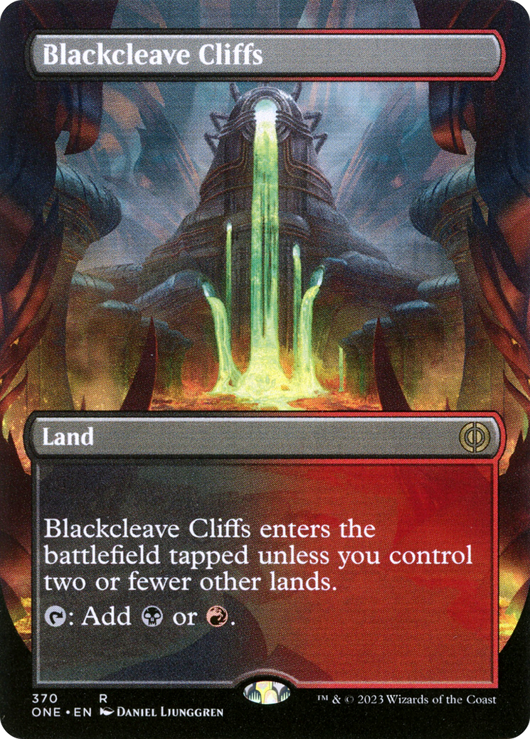 Blackcleave Cliffs (Borderless Alternate Art) [Phyrexia: All Will Be One] | Dragon's Lair Comics and Fantasy Houston TX