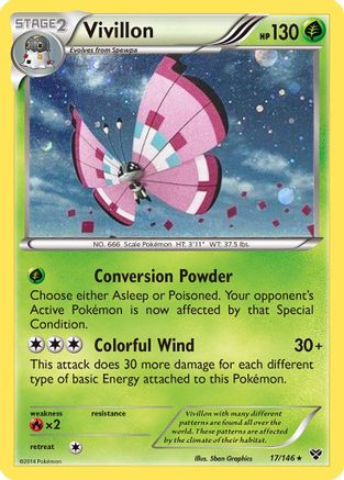 Vivillon (17/146) (Meadow Form/Pink Wings) (Cosmos Holo) [XY: Base Set] | Dragon's Lair Comics and Fantasy Houston TX