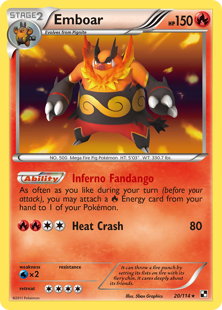 Emboar (20/114) [Black & White: Base Set] | Dragon's Lair Comics and Fantasy Houston TX