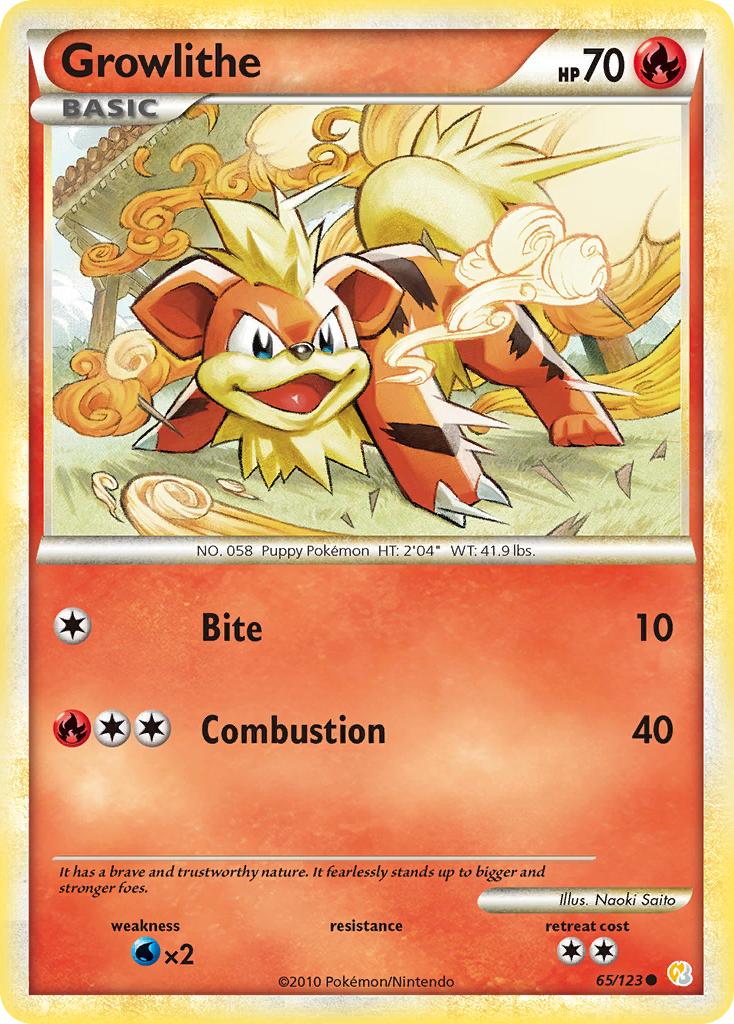 Growlithe (65/123) [HeartGold & SoulSilver: Base Set] | Dragon's Lair Comics and Fantasy Houston TX