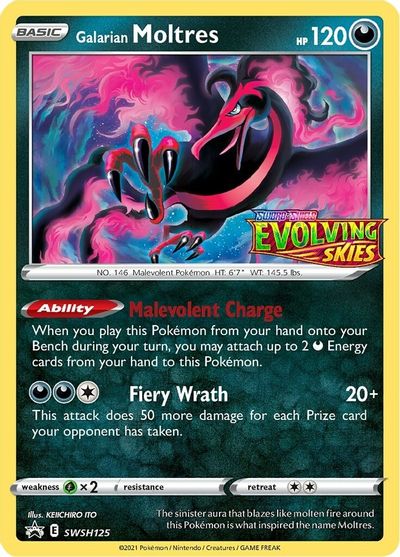 Galarian Moltres (SWSH125) (Prerelease Promo) [Sword & Shield: Black Star Promos] | Dragon's Lair Comics and Fantasy Houston TX