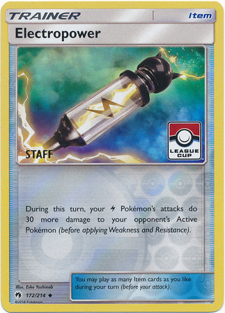 Electropower (172/214) (League Promo Staff) [Sun & Moon: Lost Thunder] | Dragon's Lair Comics and Fantasy Houston TX