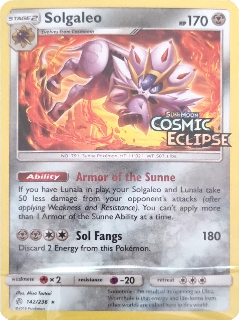 Solgaleo (142/236) (Cosmic Eclipse Stamped) [Sun & Moon: Cosmic Eclipse] | Dragon's Lair Comics and Fantasy Houston TX