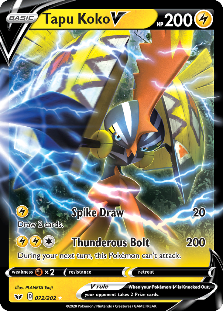 Tapu Koko V (072/202) [Sword & Shield: Base Set] | Dragon's Lair Comics and Fantasy Houston TX