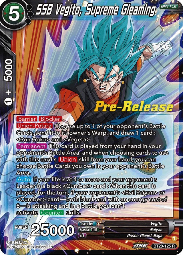 SSB Vegito, Supreme Gleaming (BT20-125) [Power Absorbed Prerelease Promos] | Dragon's Lair Comics and Fantasy Houston TX