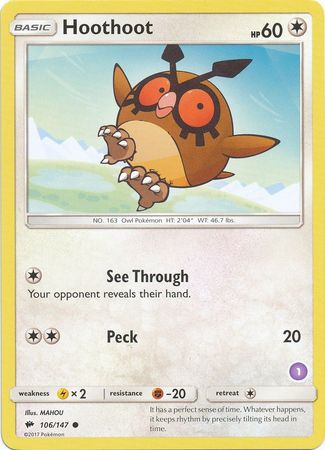 Hoothoot (106/147) (Deck Exclusive #1) [Sun & Moon: Trainer Kit - Alolan Sandslash] | Dragon's Lair Comics and Fantasy Houston TX