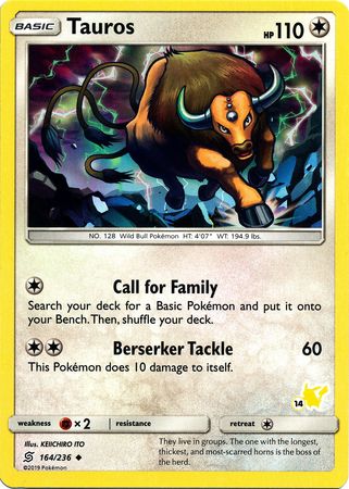 Tauros (164/236) (Pikachu Stamp #14) [Battle Academy 2020] | Dragon's Lair Comics and Fantasy Houston TX