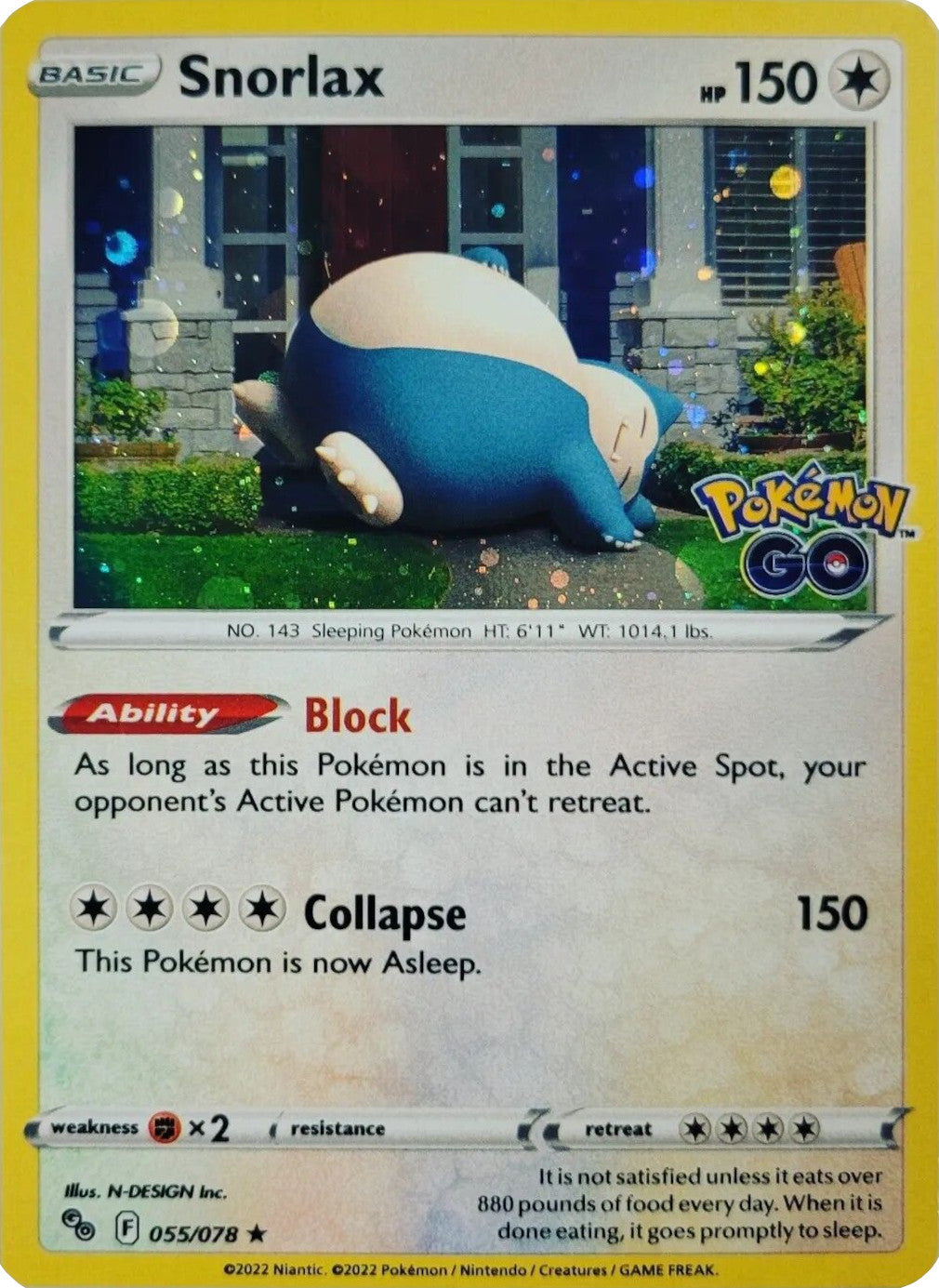 Snorlax (055/078) (Cosmos Holo) [Pokémon GO] | Dragon's Lair Comics and Fantasy Houston TX