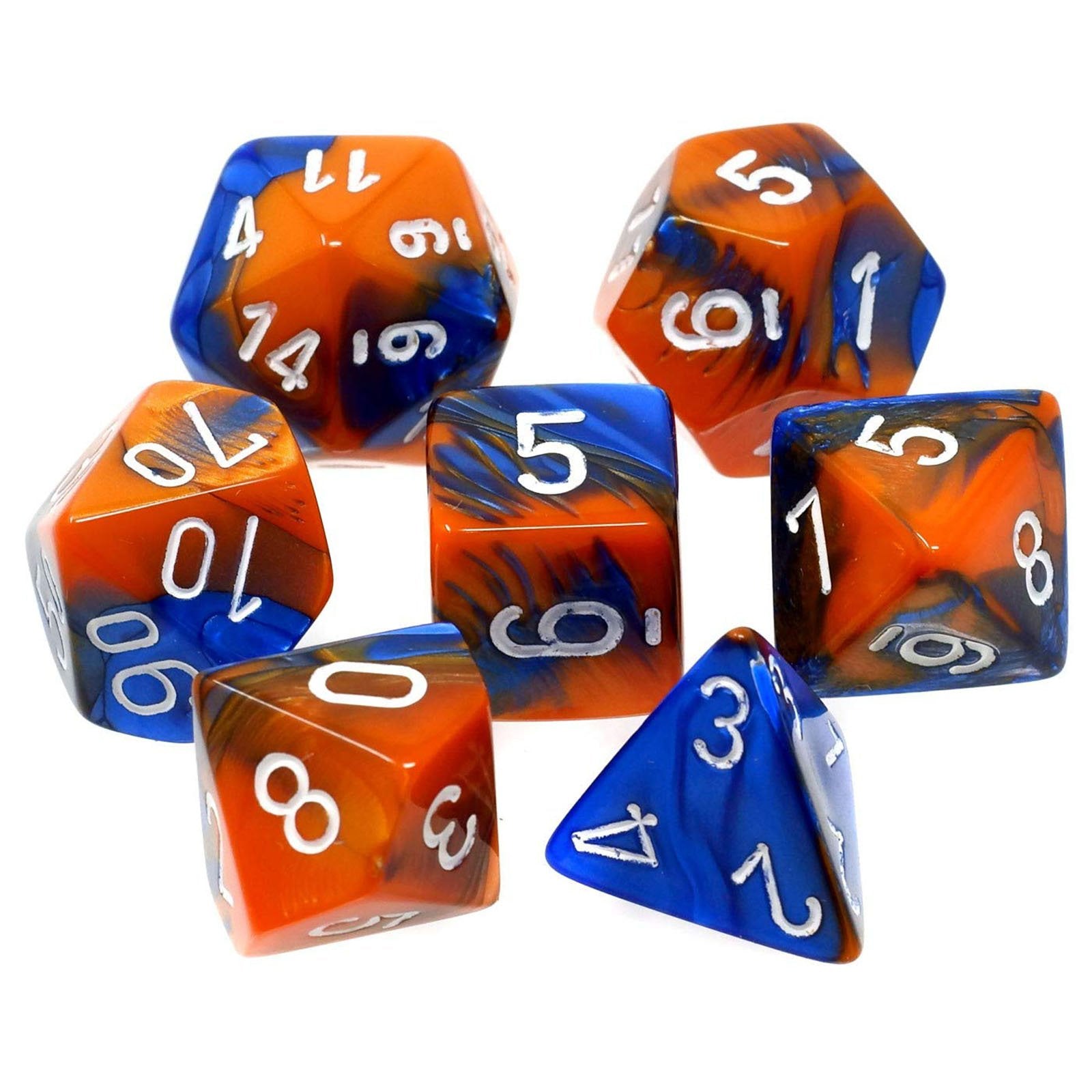 Chessex Gemini Blue and Orange with White Poly 7 Set | Dragon's Lair Comics and Fantasy Houston TX