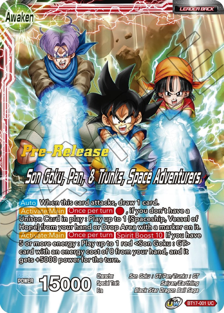 Son Goku // Son Goku, Pan, and Trunks, Space Adventurers (BT17-001) [Ultimate Squad Prerelease Promos] | Dragon's Lair Comics and Fantasy Houston TX