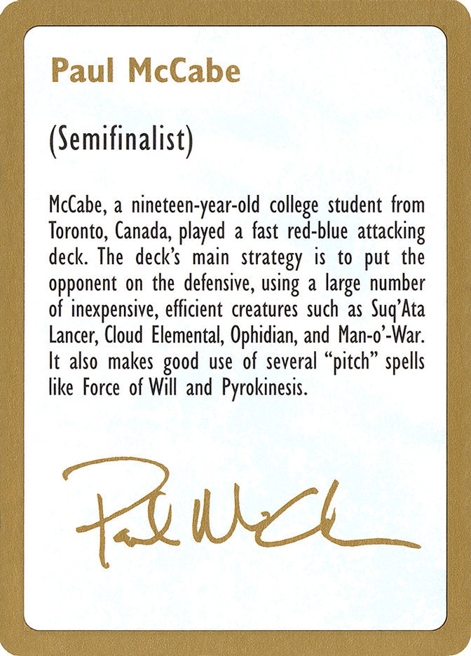 Paul McCabe Bio [World Championship Decks 1997] | Dragon's Lair Comics and Fantasy Houston TX