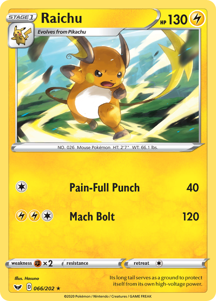 Raichu (066/202) [Sword & Shield: Base Set] | Dragon's Lair Comics and Fantasy Houston TX