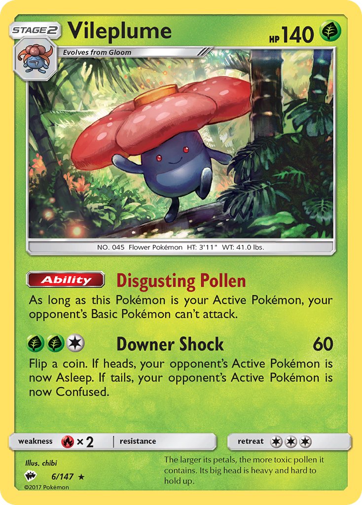 Vileplume (6/147) (Prerelease Kit Exclusive) (Theme Deck Exclusive) [Sun & Moon: Burning Shadows] | Dragon's Lair Comics and Fantasy Houston TX