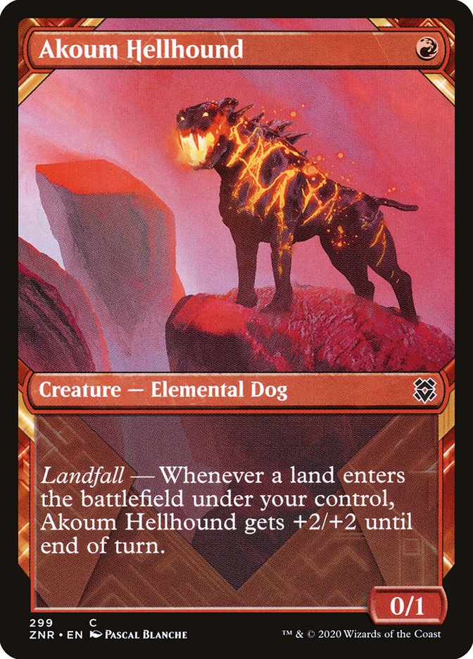 Akoum Hellhound (Showcase) [Zendikar Rising] | Dragon's Lair Comics and Fantasy Houston TX