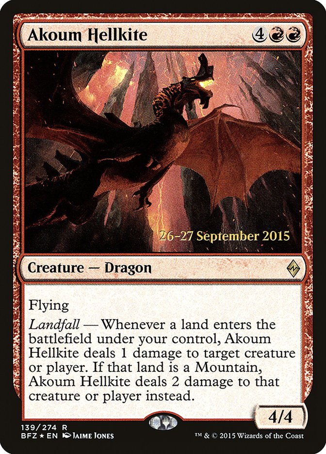 Akoum Hellkite [Battle for Zendikar Prerelease Promos] | Dragon's Lair Comics and Fantasy Houston TX