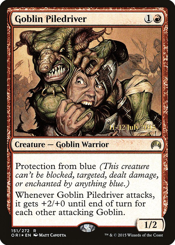 Goblin Piledriver [Magic Origins Prerelease Promos] | Dragon's Lair Comics and Fantasy Houston TX