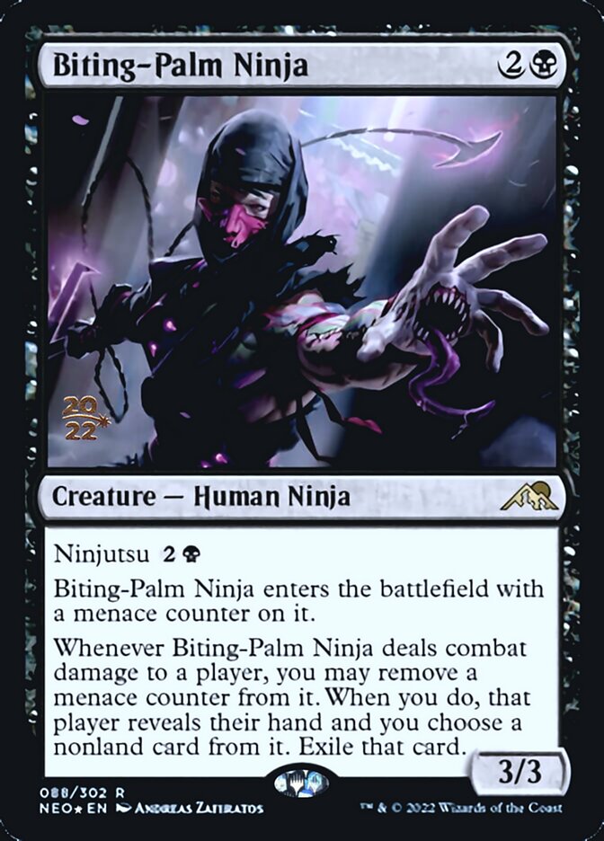 Biting-Palm Ninja [Kamigawa: Neon Dynasty Prerelease Promos] | Dragon's Lair Comics and Fantasy Houston TX