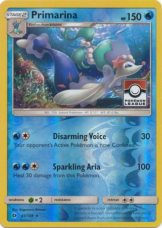 Primarina (41/149) (League Promo) [Sun & Moon: Base Set] | Dragon's Lair Comics and Fantasy Houston TX