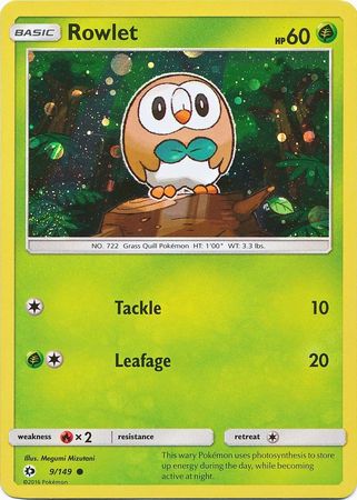 Rowlet (9/149) (Cosmos Holo) [Sun & Moon: Base Set] | Dragon's Lair Comics and Fantasy Houston TX