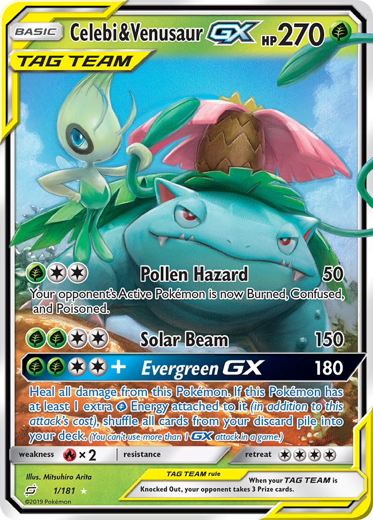 Celebi & Venusaur GX (1/181) [Sun & Moon: Team Up] | Dragon's Lair Comics and Fantasy Houston TX