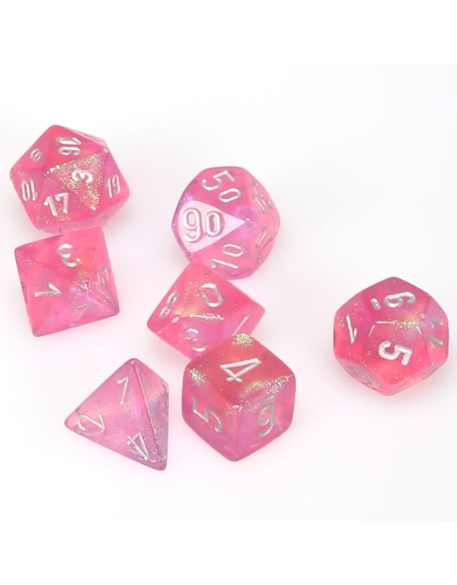 Chessex Borealis Pink with Silver P7 Set | Dragon's Lair Comics and Fantasy Houston TX