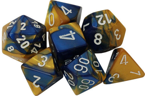 Chessex Gemini Blue and Gold with White Poly 7 Set | Dragon's Lair Comics and Fantasy Houston TX