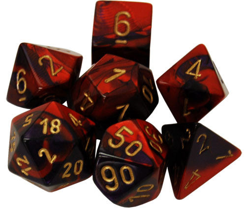 Chessex Gemini Purple and Red with Gold Poly 7 Set | Dragon's Lair Comics and Fantasy Houston TX