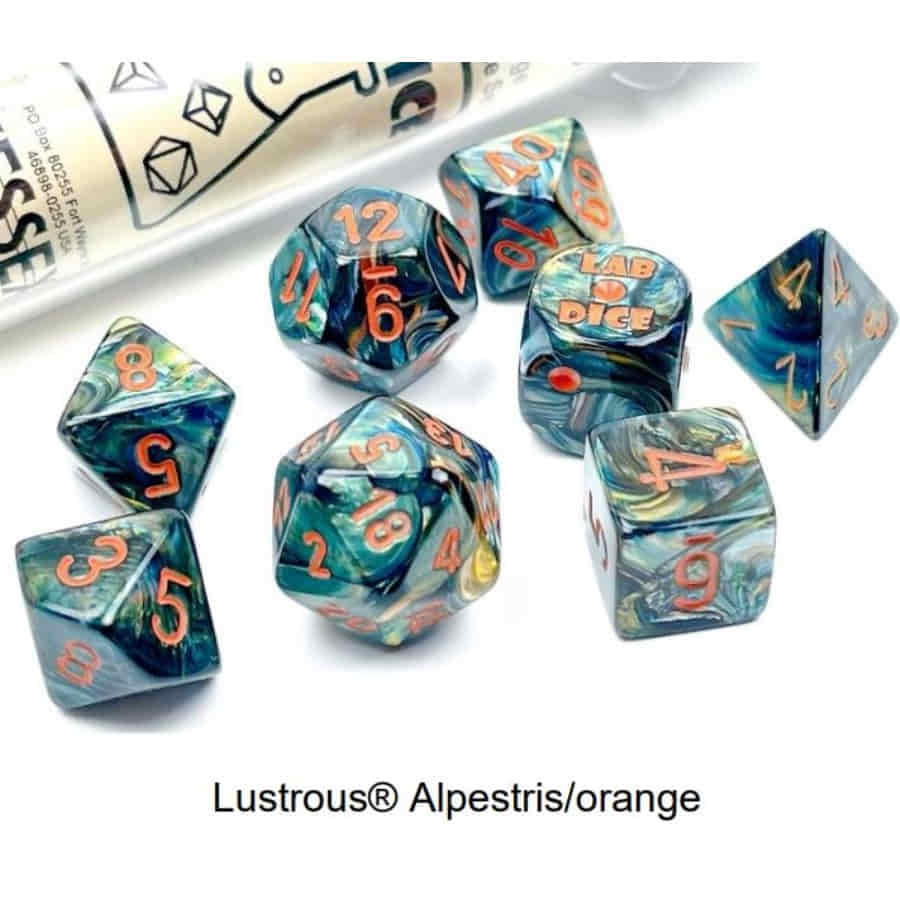 Chessex Lab Dice Lustrous Alpestris/Orange Poly 7 Set | Dragon's Lair Comics and Fantasy Houston TX