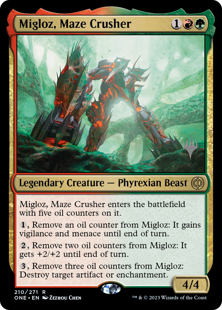 Migloz, Maze Crusher (Promo Pack) [Phyrexia: All Will Be One Promos] | Dragon's Lair Comics and Fantasy Houston TX