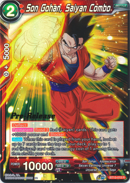 Son Gohan, Saiyan Combo (BT13-015) [Supreme Rivalry Prerelease Promos] | Dragon's Lair Comics and Fantasy Houston TX