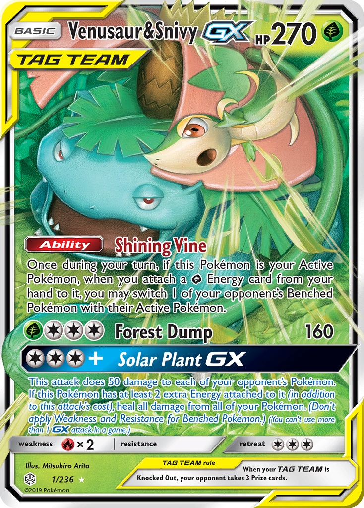 Venusaur & Snivy GX (1/236) [Sun & Moon: Cosmic Eclipse] | Dragon's Lair Comics and Fantasy Houston TX