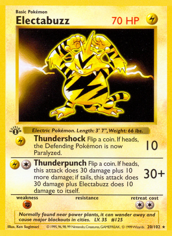 Electabuzz (20/102) (Shadowless) [Base Set 1st Edition] | Dragon's Lair Comics and Fantasy Houston TX