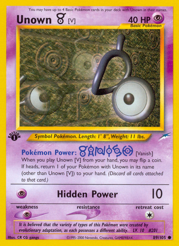 Unown [V] (89/105) [Neo Destiny 1st Edition] | Dragon's Lair Comics and Fantasy Houston TX