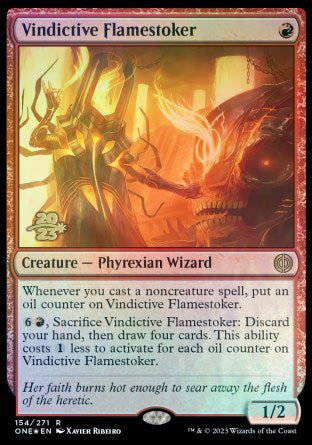 Vindictive Flamestoker [Phyrexia: All Will Be One Prerelease Promos] | Dragon's Lair Comics and Fantasy Houston TX