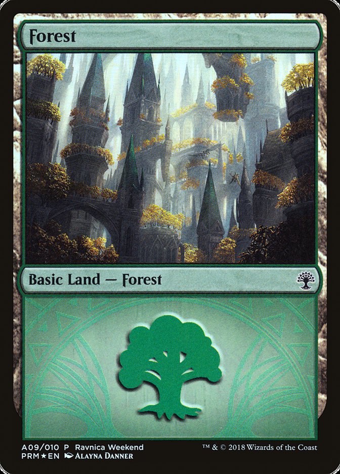 Forest (A09) [Ravnica Allegiance Ravnica Weekend] | Dragon's Lair Comics and Fantasy Houston TX